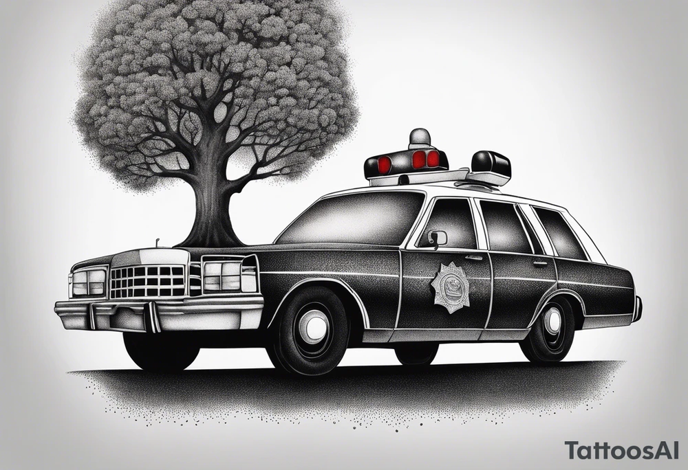 tree growing through police car tattoo idea