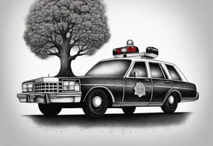 tree growing through police car tattoo idea