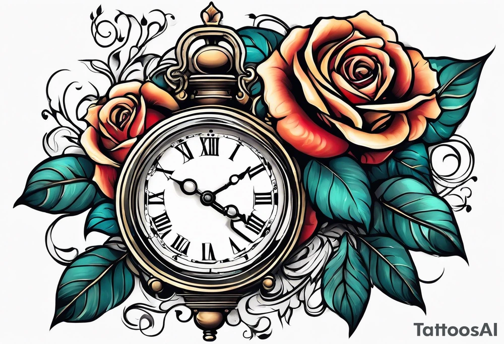 rose, sun, dove, clock, tattoo idea
