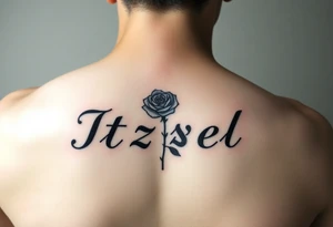 Itzel name on arm with a rose tattoo idea