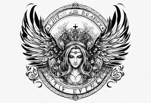 A tattoo with the letters “Lev livet mens du kan” with an angel tattoo idea