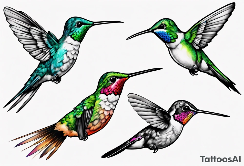 Hummingbird in color with black and white background tattoo idea