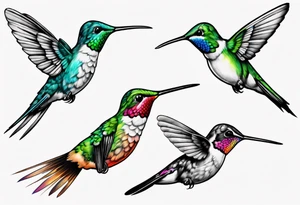 Hummingbird in color with black and white background tattoo idea