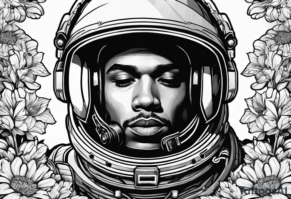 Astronaut laying in flowers tattoo idea