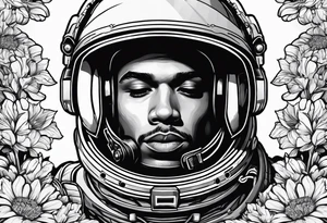 Astronaut laying in flowers tattoo idea