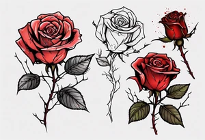a one-line rose, add some splattered red blood and thorns, small, with stem tattoo idea