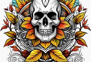 Knee tattoo with skull and fall colors tattoo idea
