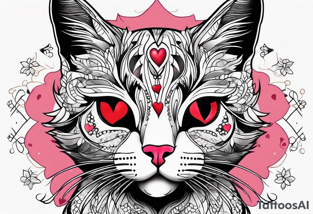 Simplistic cat with heart spots tattoo idea