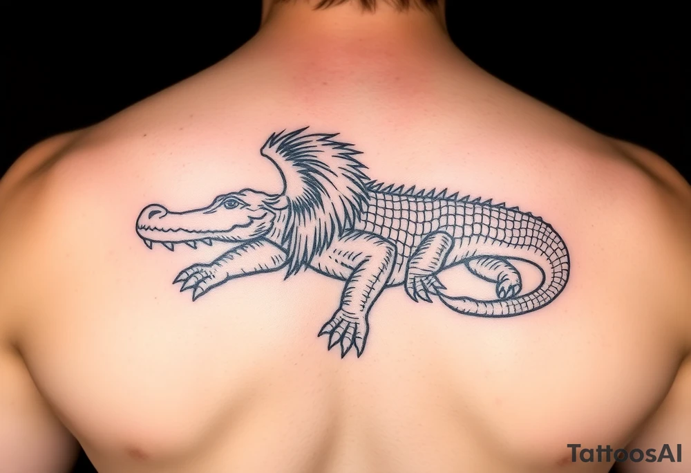 powerful majestic lion crocodile tattoo idea