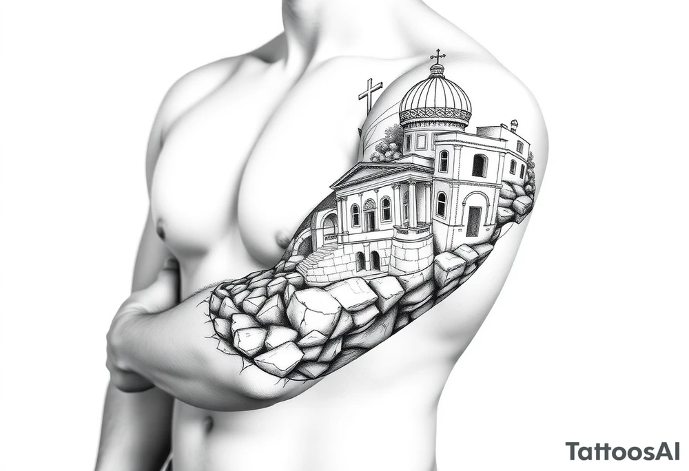 Griechische Gebäude, figuren, griechische richtung tattoo idea