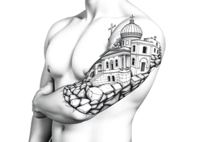 Griechische Gebäude, figuren, griechische richtung tattoo idea