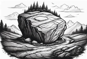 Create a tattoo of a flat topped rock Ebenezer stone surrounded by freshly tilled soil tattoo idea