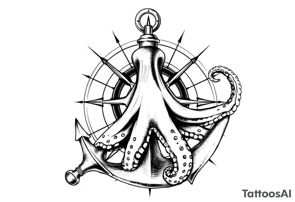 compass,oktopus,anchor. tattoo idea