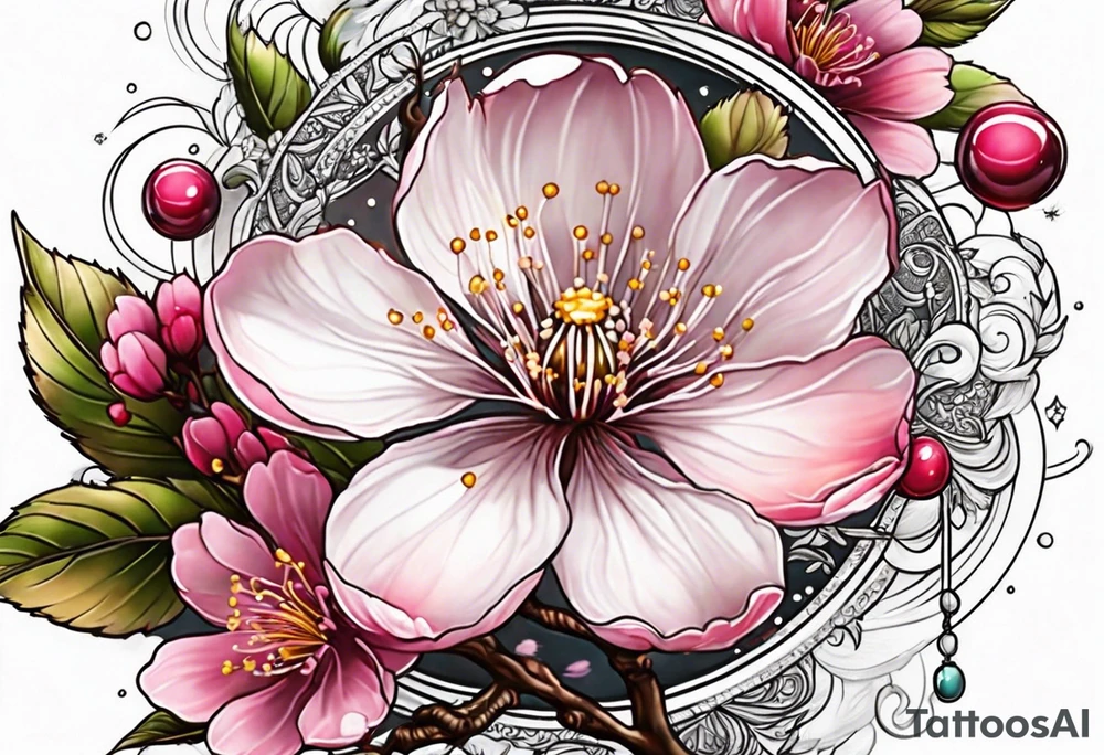 Cherry blossom flower with planets tattoo idea