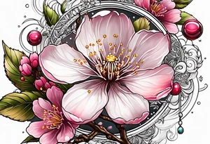 Cherry blossom flower with planets tattoo idea