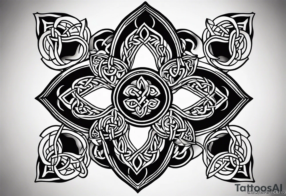 four leaf clover shaped tattoo with different celtic knots in each leaf - trinity, love knot, spiral, dara tattoo idea