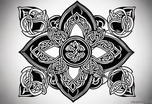 four leaf clover shaped tattoo with different celtic knots in each leaf - trinity, love knot, spiral, dara tattoo idea
