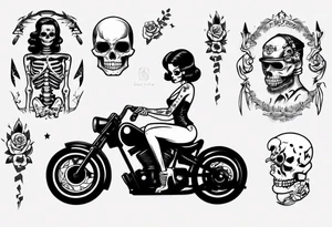 Skeleton pinup doll and motorcycle tattoo idea