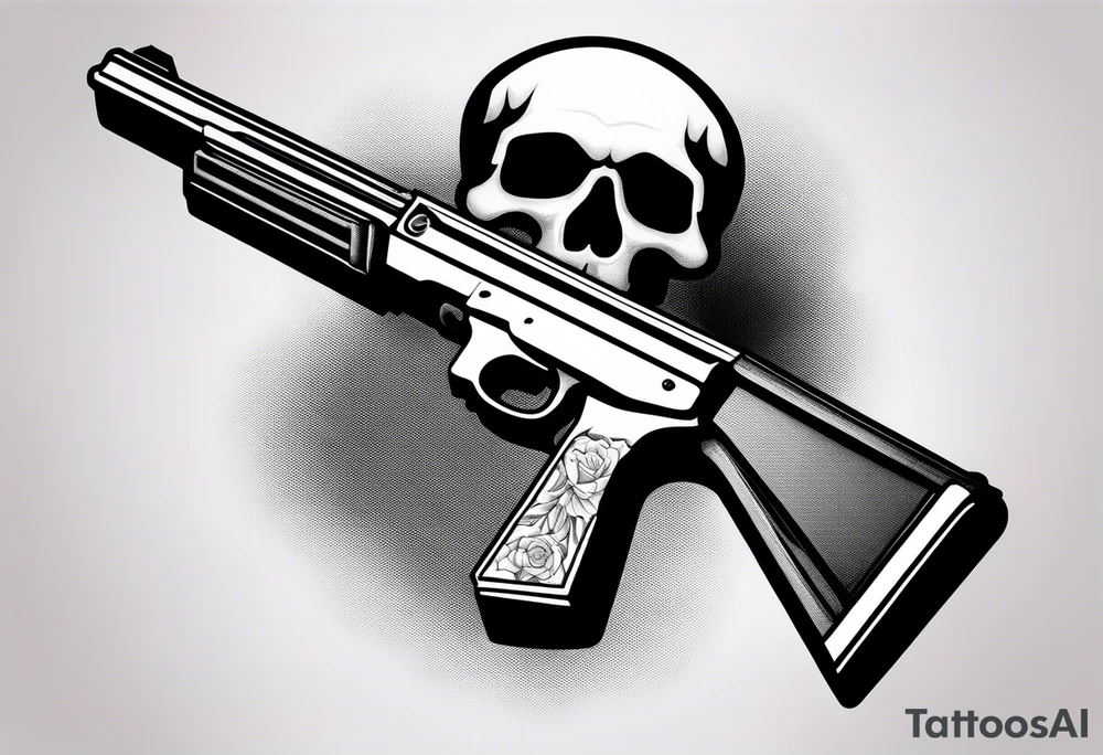 Skull with gun pointed to it tattoo idea