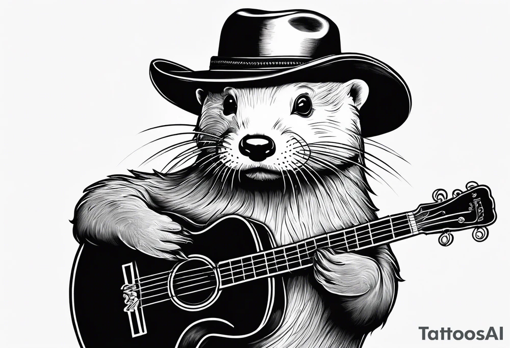 an otter swimming playing a banjo wearing a cowboy hat tattoo idea