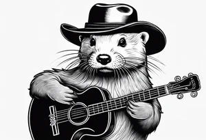 an otter swimming playing a banjo wearing a cowboy hat tattoo idea