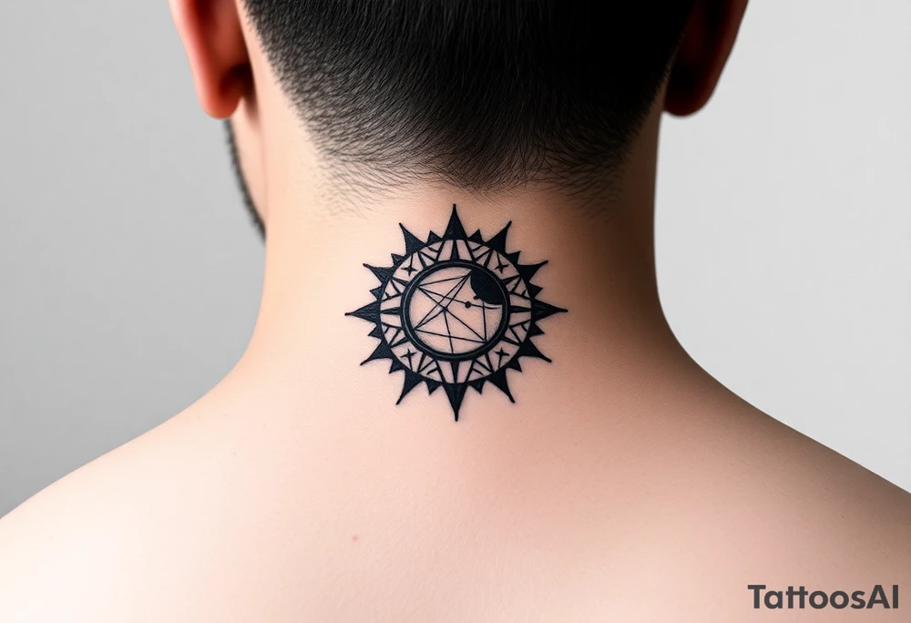 celestial sun and moon embrace with constellation patterns tattoo idea