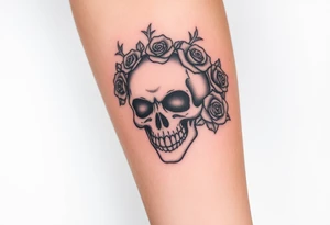 ornate skull adorned with crown of wild roses and thorns tattoo idea