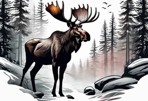 moose mountain forest tattoo idea