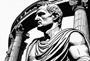 Julius Caesar statue in front of the Roman colosseum tattoo idea