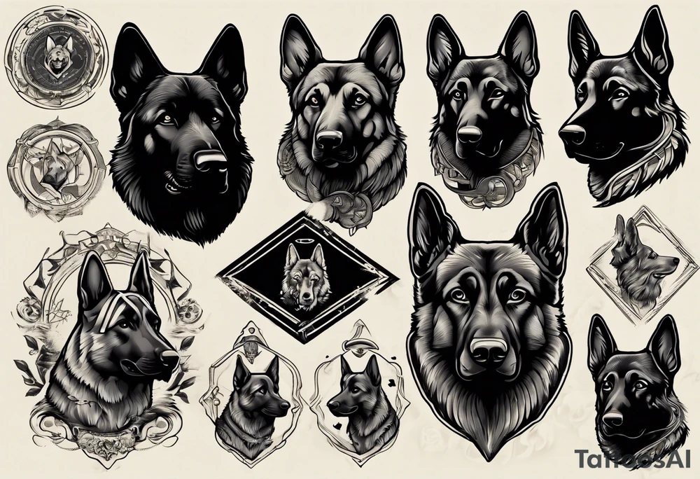 Black German shepherd portrait tattoo idea