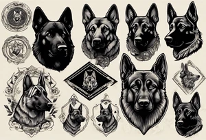 Black German shepherd portrait tattoo idea