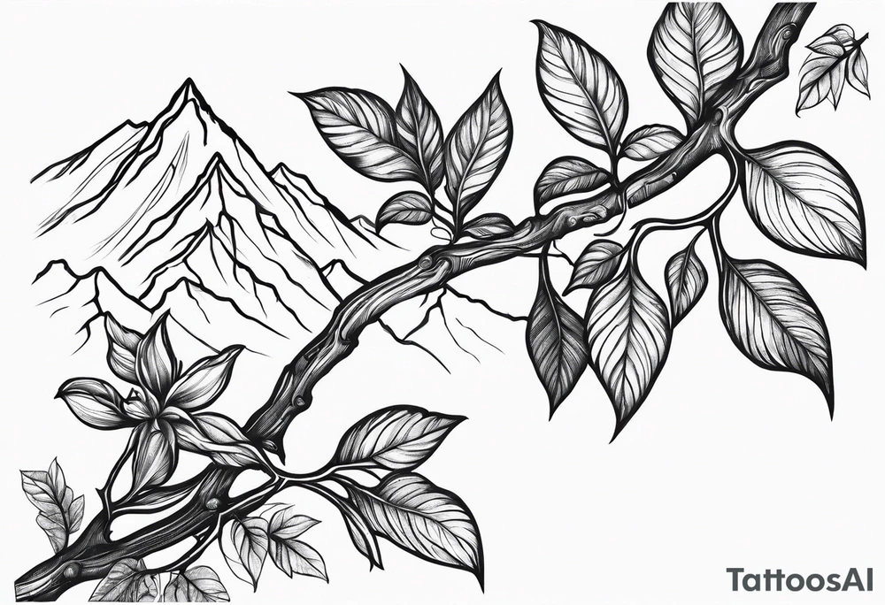 Vine branch long with mountains tattoo idea