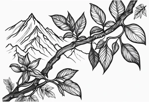 Vine branch long with mountains tattoo idea