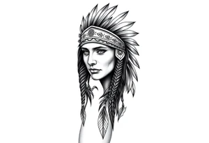 Native American warrior with head dress and arrows tattoo idea