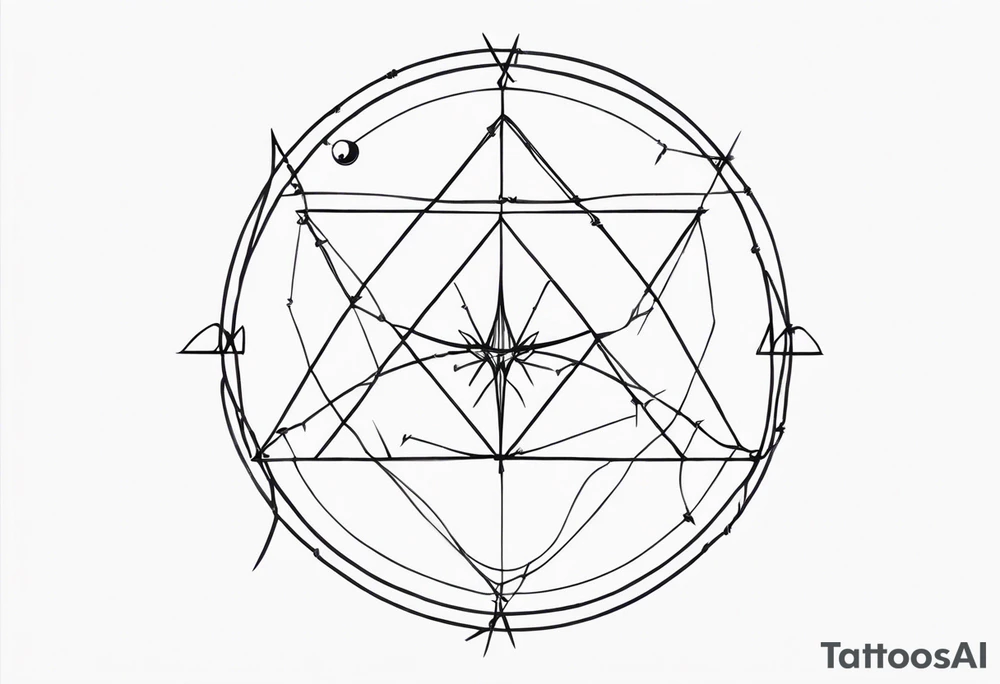 simple, text of scientific symbol big delta inside a thin barbed wire circle tattoo idea
