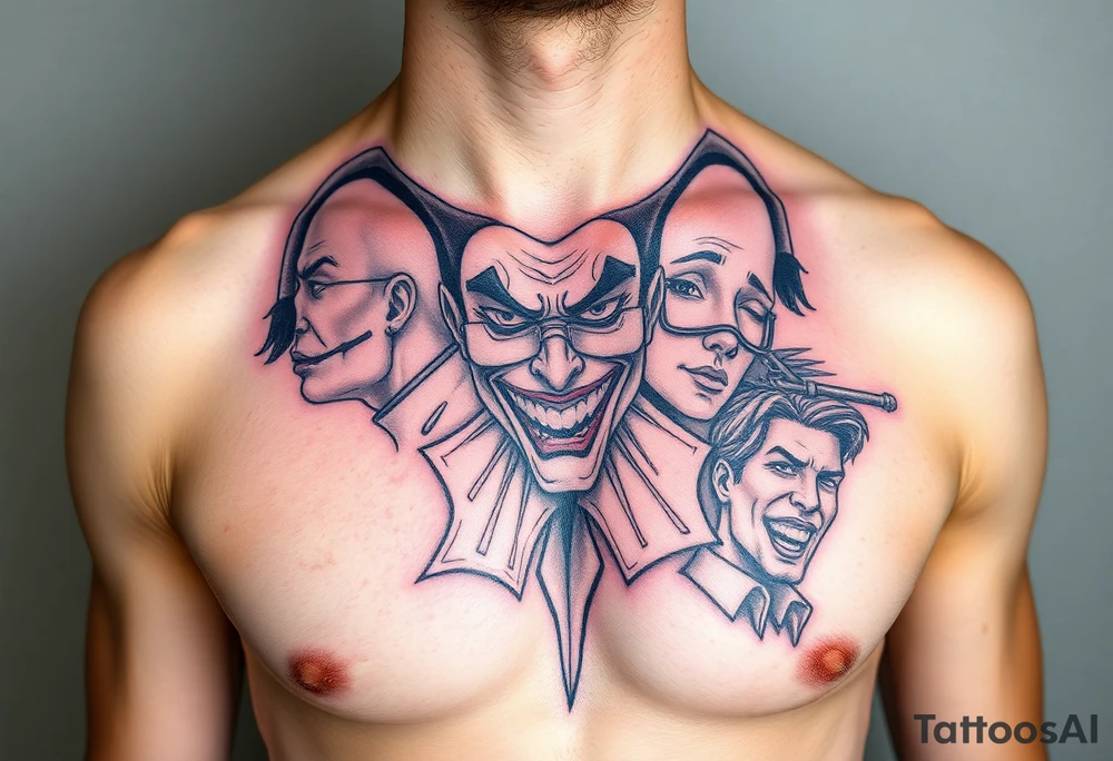 creative collage of different emotions jester form tattoo idea
