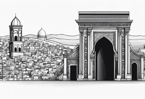 israel city vector gate 
swirl  vignette tattoo idea