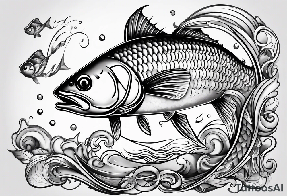 Hinting and fishing and love tattoo idea
