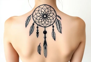 native dreamcatcher with flowing feathers and sacred beads tattoo idea