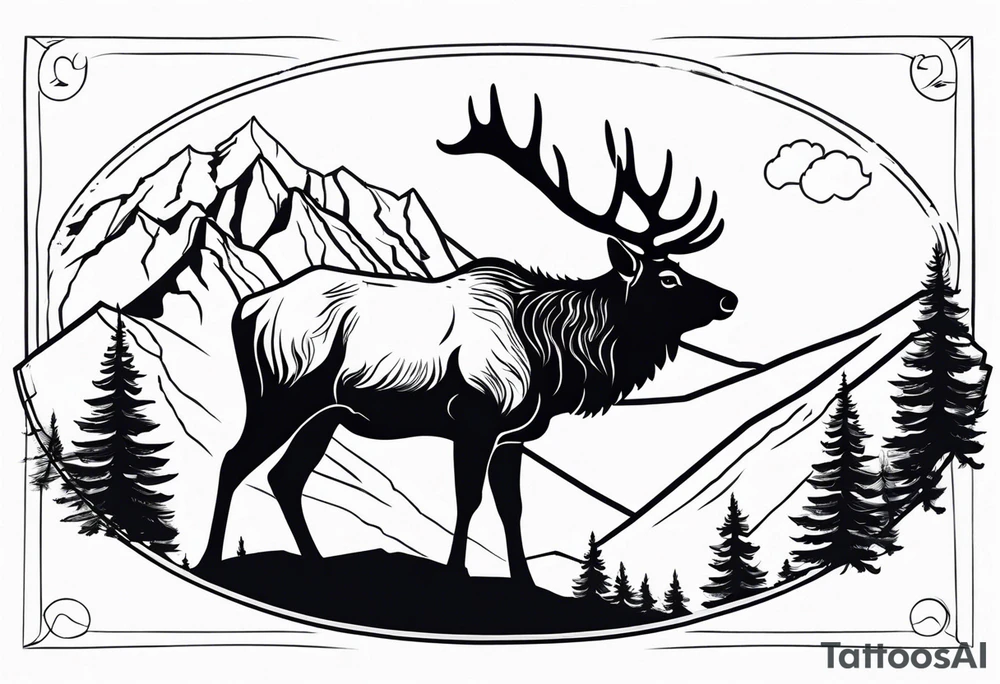 majestic elk with mountains in the background tattoo idea