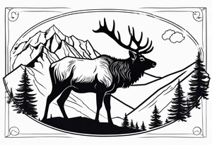 majestic elk with mountains in the background tattoo idea
