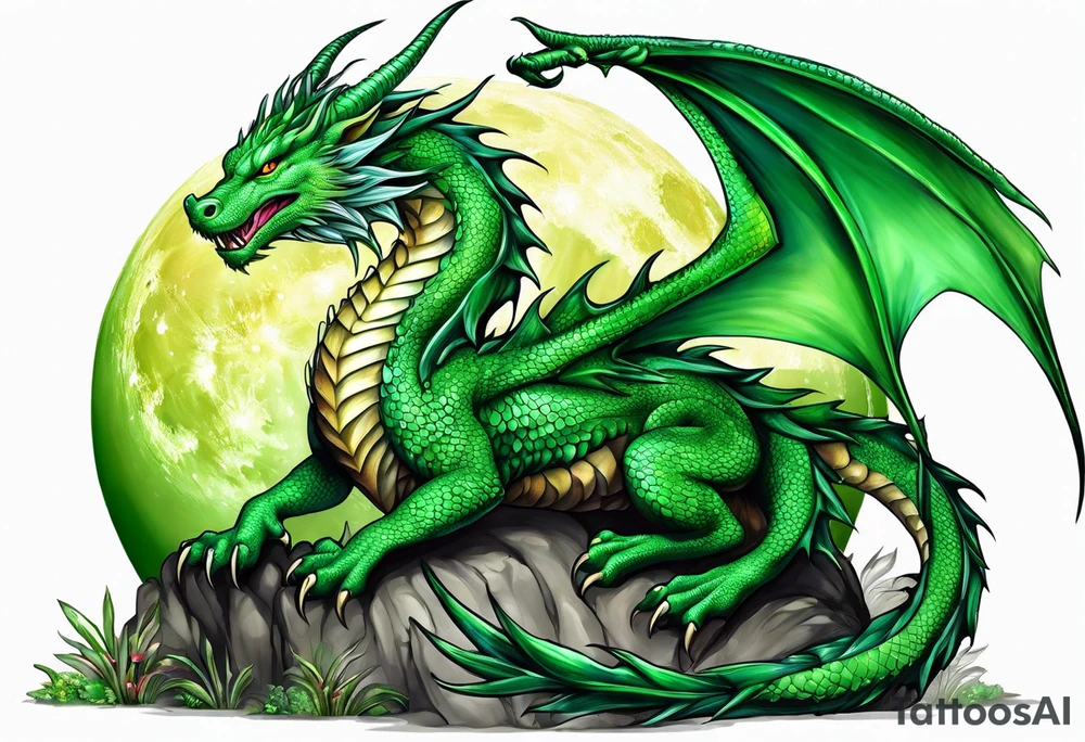 Moon fairy green dragon tattoo idea