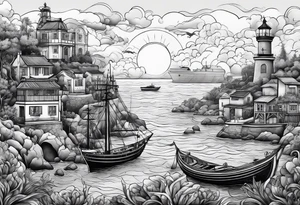 Sea view port tattoo idea
