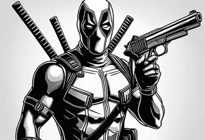 Deadpool realistic with Golden pistol tattoo idea