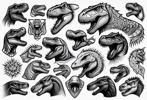Variety of trex faces traditional style flash sheet tattoo idea
