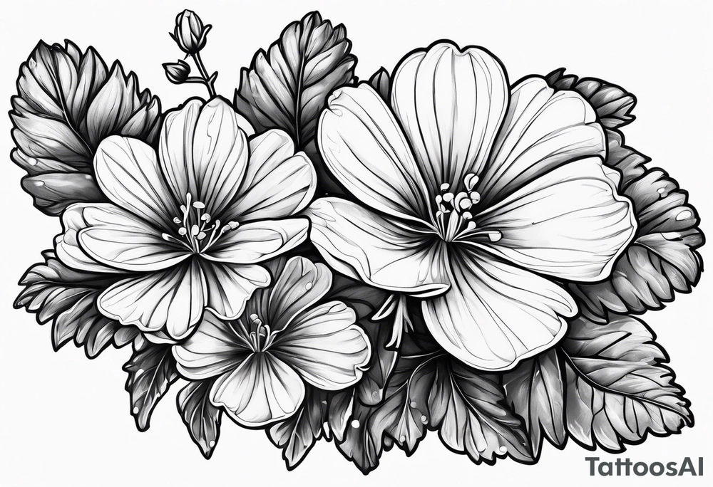 Scarlet geraniums rain tattoo idea