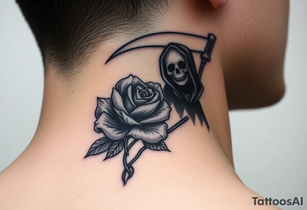 rose and grim reaper tattoo idea