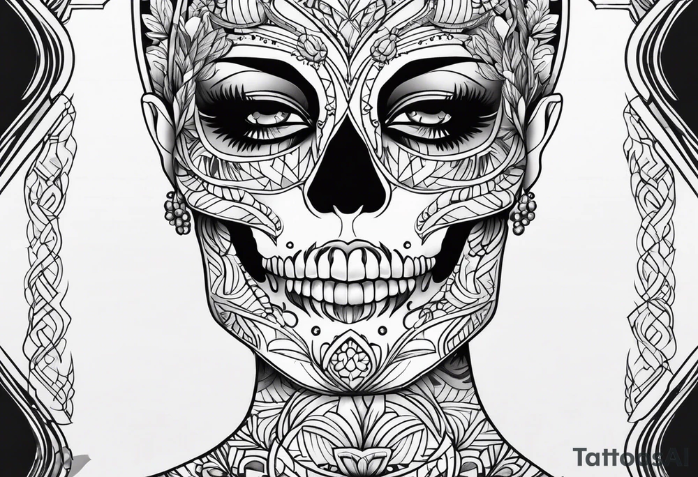 SKULL FEMALE FACE tattoo idea