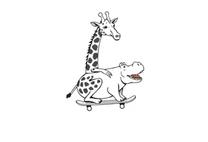 Majestic giraffe riding a skateboard and eating a hippo sandwich tattoo idea