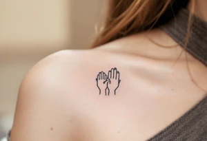 A minimalist black outline of two pinky fingers linked together, one small and one large, symbolizing an unbreakable bond. tattoo idea
